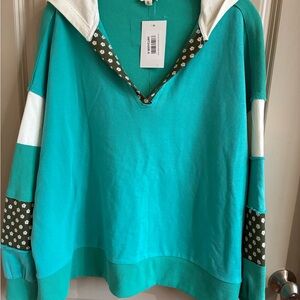 POL Turquoise and White Patterned Hoodie